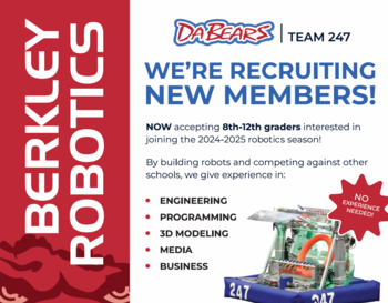 Berkley Robotics, DaBears, Now Accepting New Members