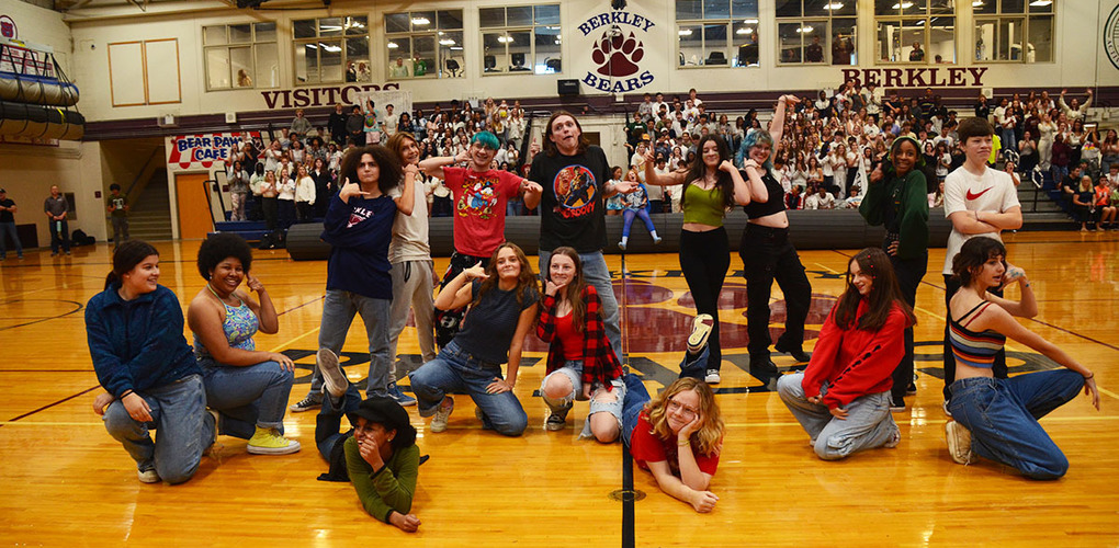 Berkley High School students dancing at Pep Rally