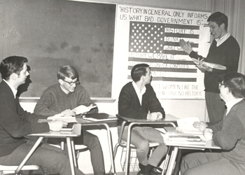 1950s classroom with a teacher teaching government